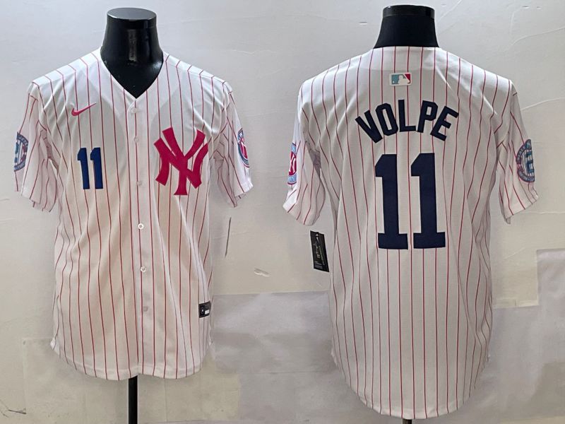 Men New York Yankees #11 Volpe White Stripe Jointly Name Nike 2025 MLB Jersey style 4->new york yankees->MLB Jersey